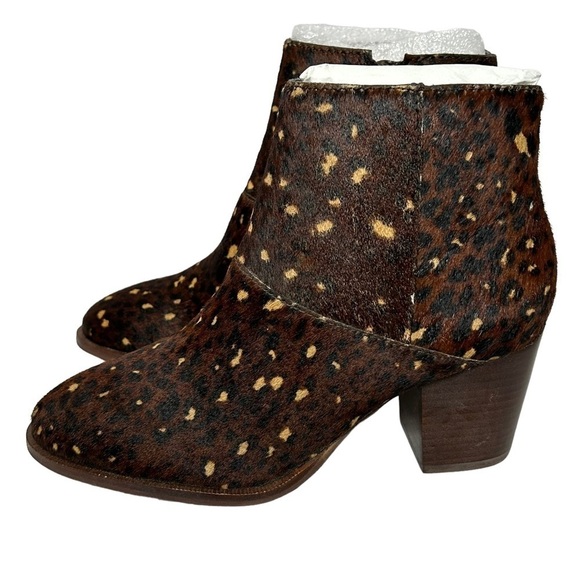 NWOT Madewell The Rosie Rich Brown Multi Mini Leopard Calf Hair Ankle Boots - Picture 4 of 16